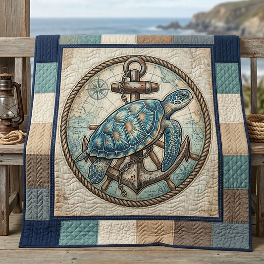 Nautical Turtle Compass Quilt Blanket