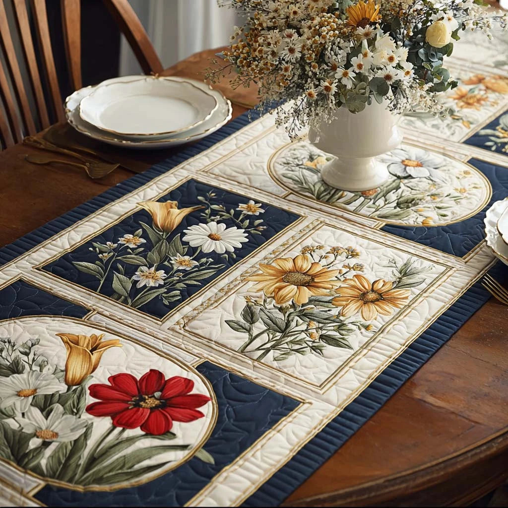 Navy Garden Quilted Table Runner