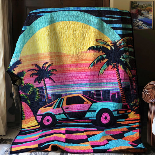 Neon Drive Nostalgia Quilt Blanket