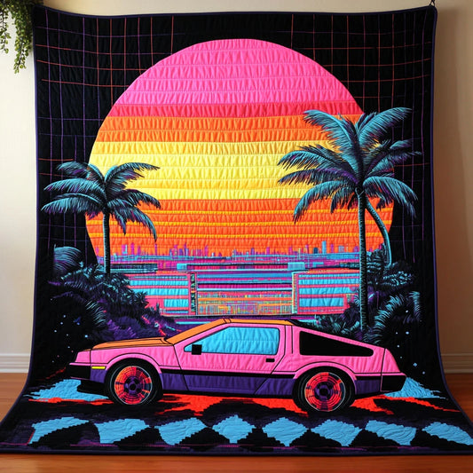 Neon Drive Nostalgia Quilt Blanket