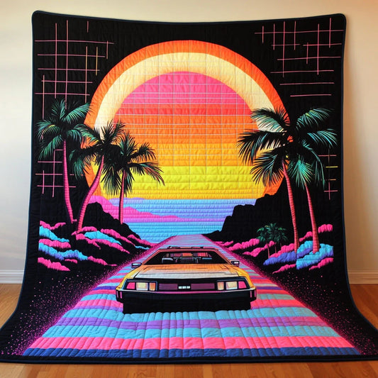 Neon Drive Nostalgia Quilt Blanket