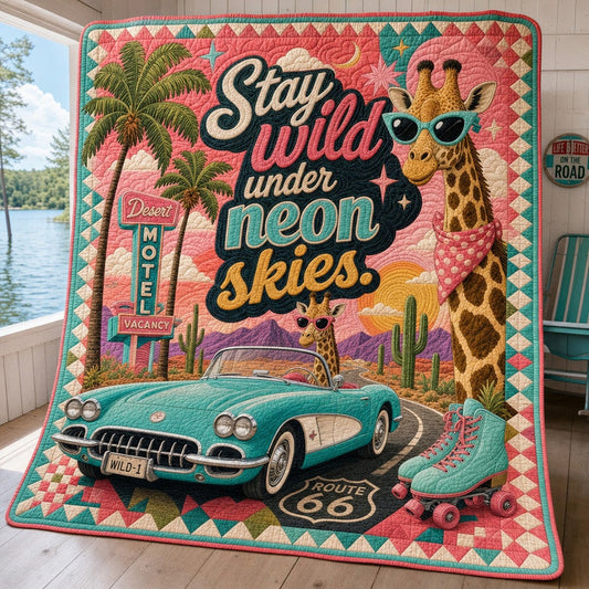 Neon Horizon Quilt Blanket - Quilted Blanket by OtterMia