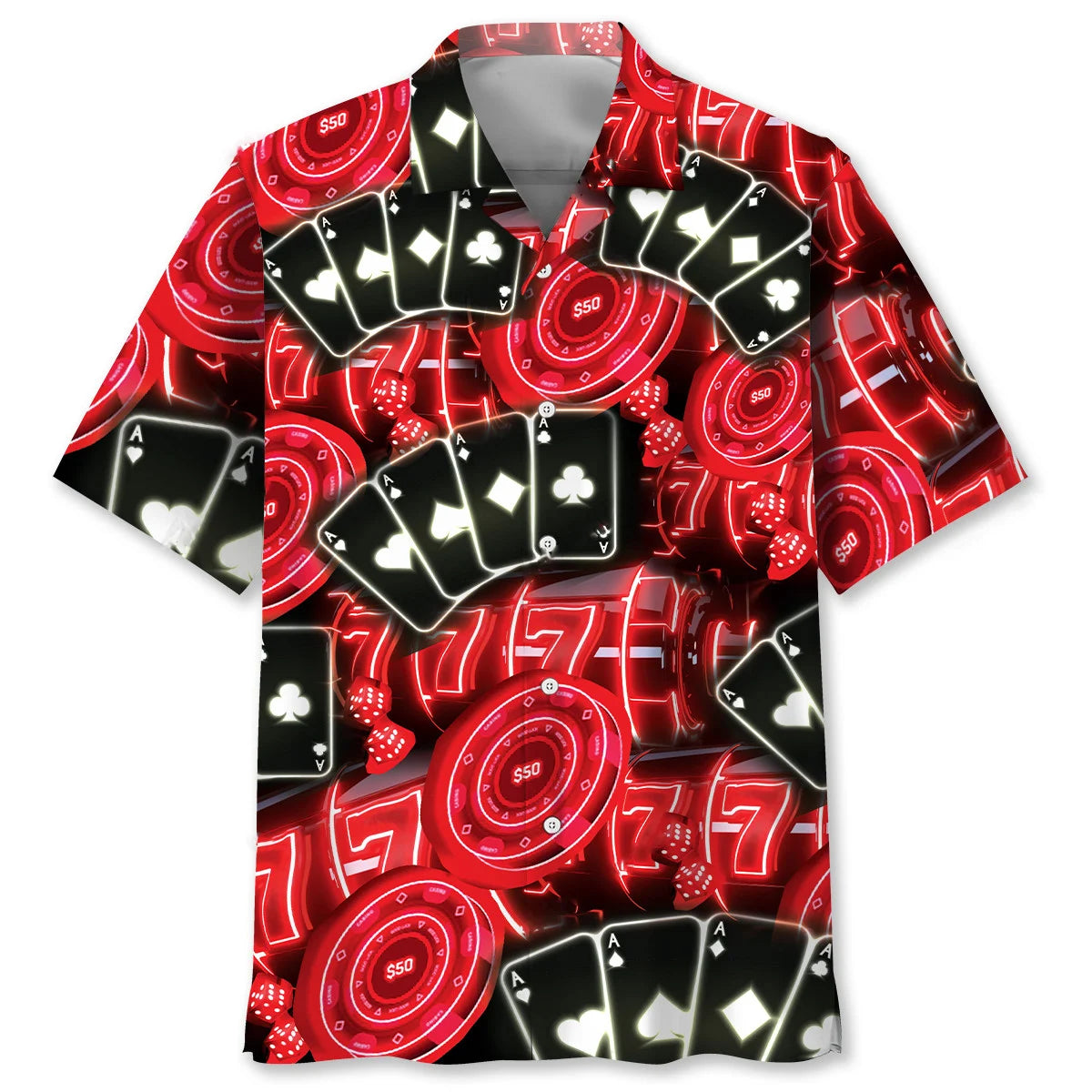 Neon Black Red Poker Hawaiian Shirt, custom shirt gift for men