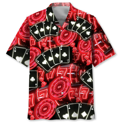 Neon Black Red Poker Hawaiian Shirt, custom shirt gift for men