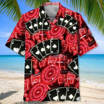 Neon Black Red Poker Hawaiian Shirt, custom shirt gift for men (view 2)