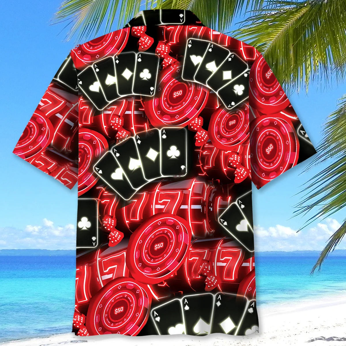 Neon Black Red Poker Hawaiian Shirt, custom shirt gift for men (view 3)