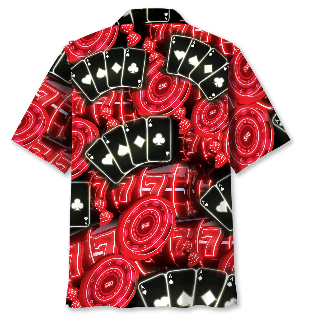 Neon Black Red Poker Hawaiian Shirt, custom shirt gift for men (view 4)