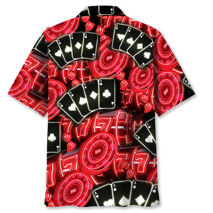 Neon Black Red Poker Hawaiian Shirt, custom shirt gift for men (view 4)