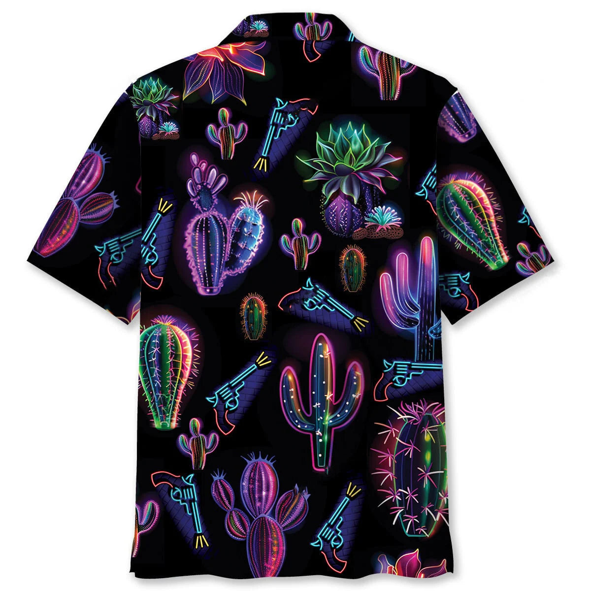 Neon Cactus Black Hawaiian Shirt, custom shirt gift for men (view 2)