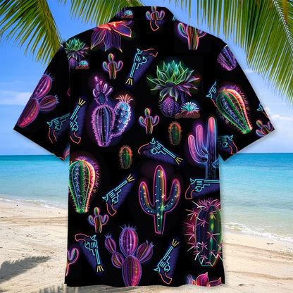 Neon Cactus Black Hawaiian Shirt, custom shirt gift for men (view 3)