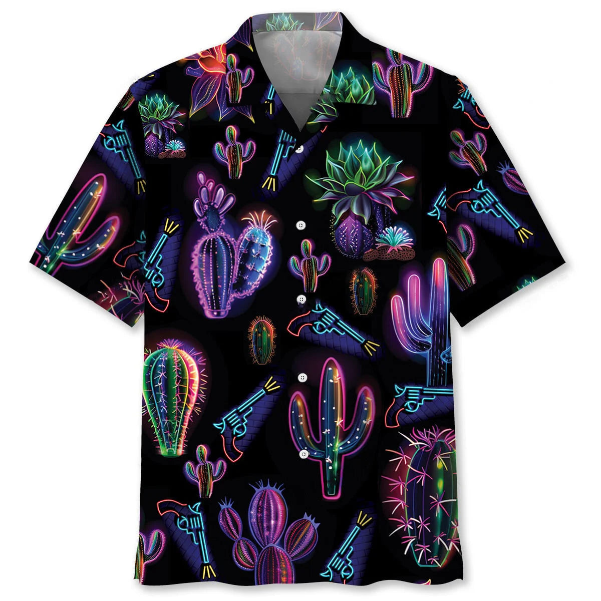 Neon Cactus Black Hawaiian Shirt, custom shirt gift for men (view 4)
