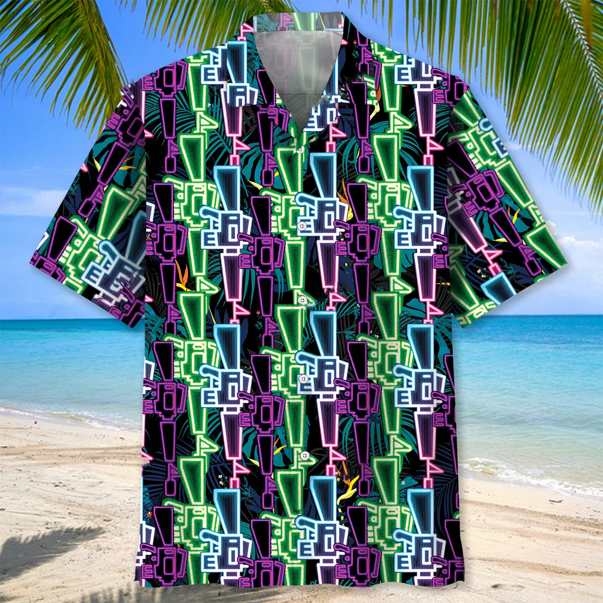 Neon Colorful Guns Hawaiian Shirt, custom shirt gift for men
