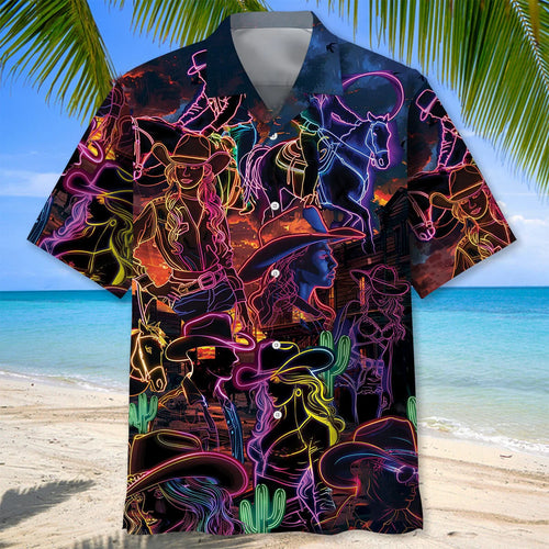 Neon Cowboy Vintage Art Hawaiian Shirt, custom shirt gift for men