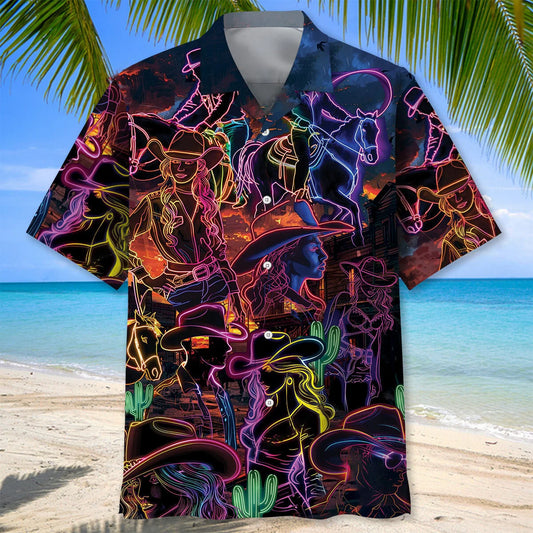 Neon Cowboy Vintage Art Hawaiian Shirt, custom shirt gift for men