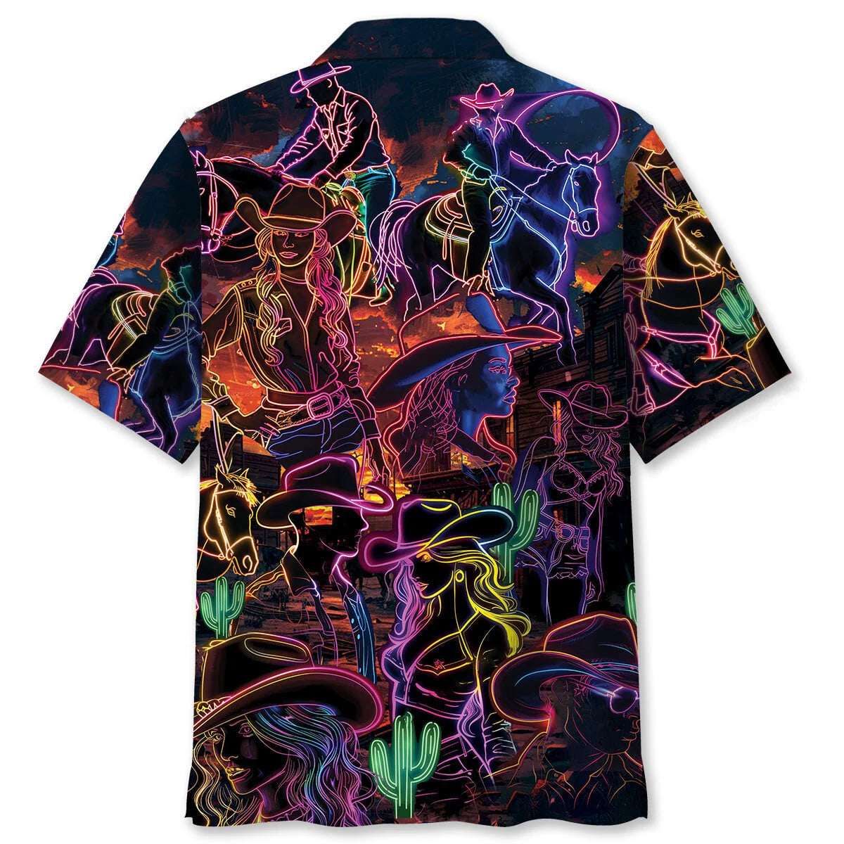 Neon Cowboy Vintage Art Hawaiian Shirt, custom shirt gift for men (view 2)
