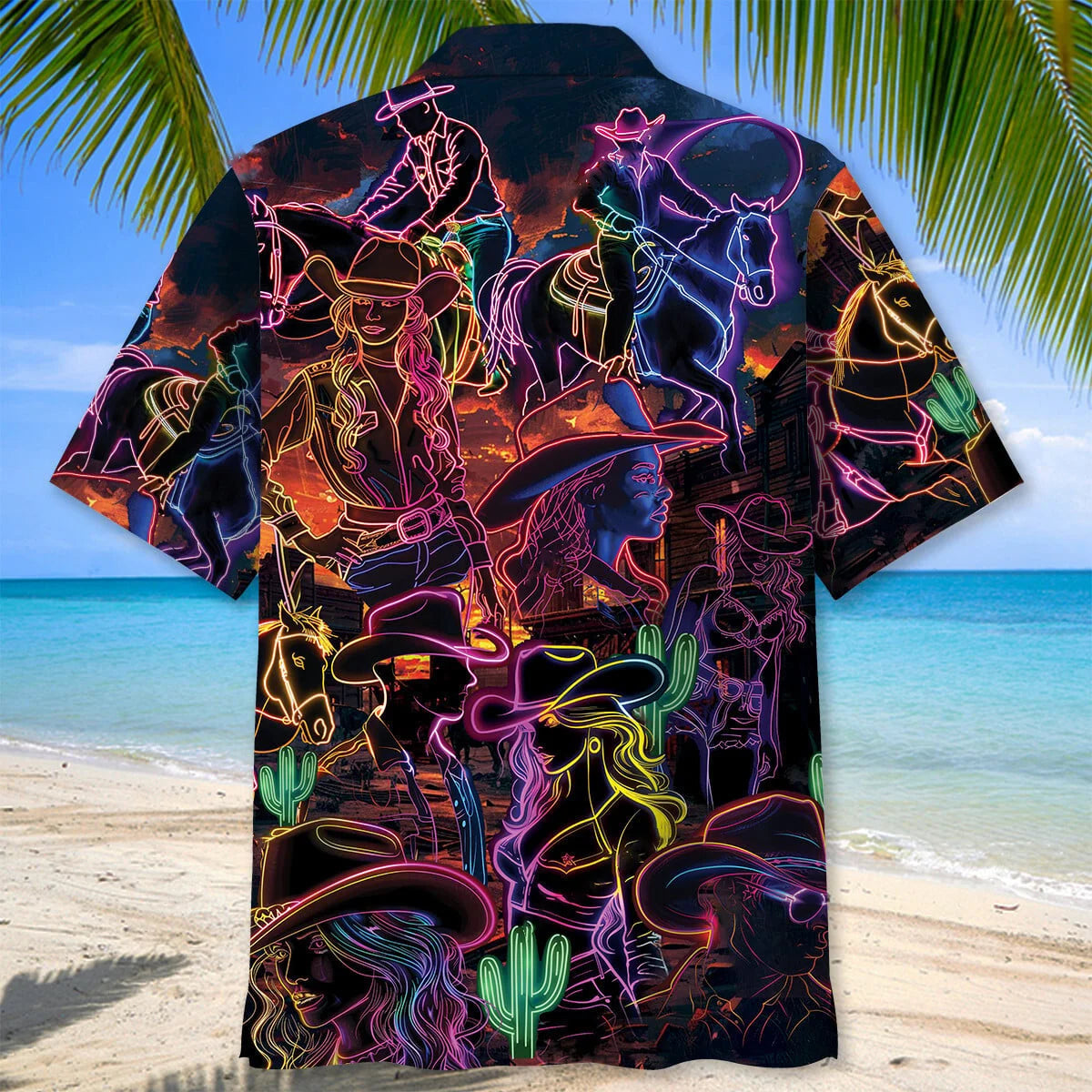 Neon Cowboy Vintage Art Hawaiian Shirt, custom shirt gift for men (view 3)