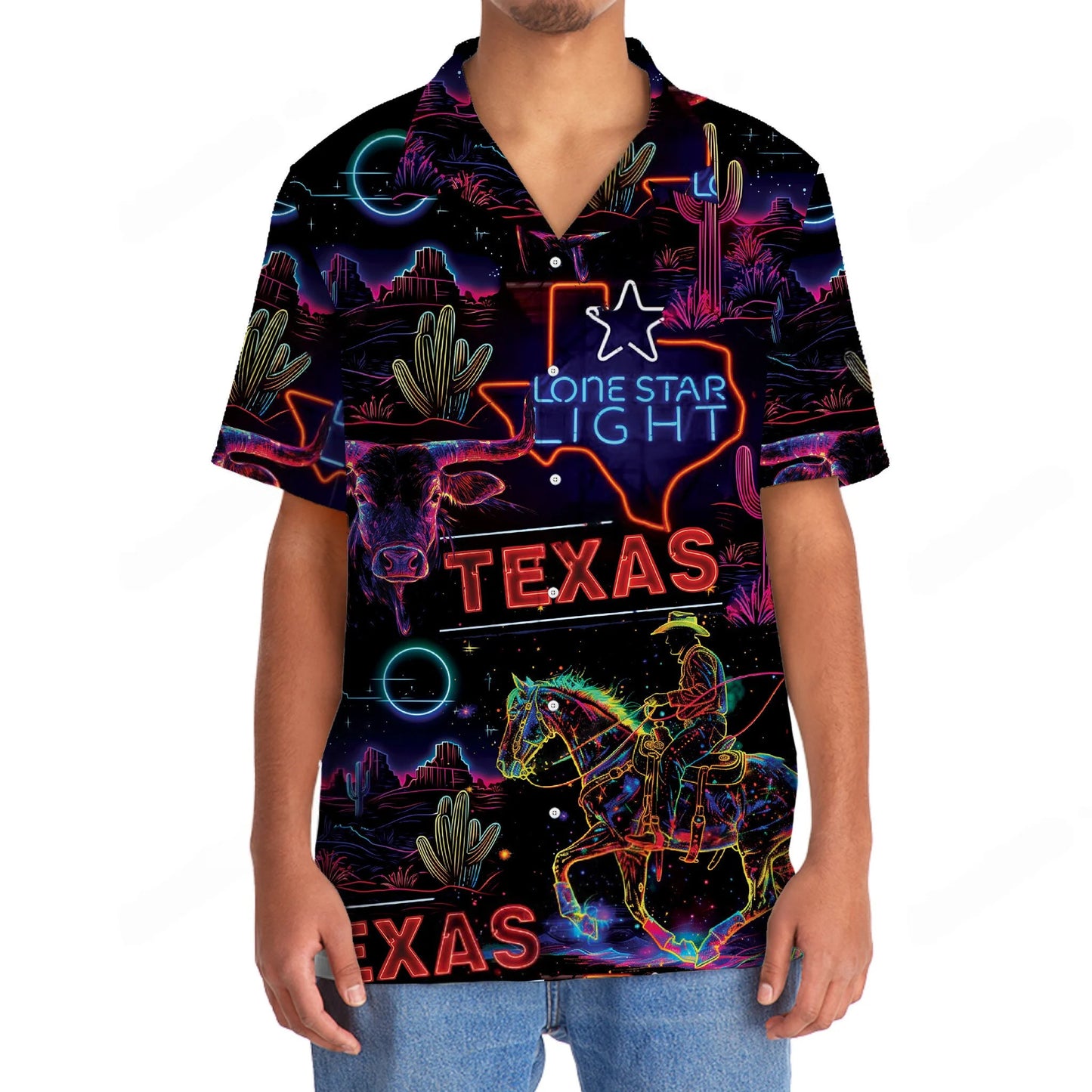 Neon Don't Mess with Texas Hawaiian Shirt, custom shirt gift for men (view 3)
