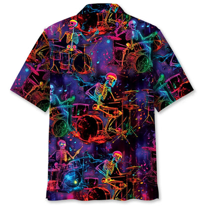 Neon Drum Skeleton Hawaiian Shirt, custom shirt gift for men