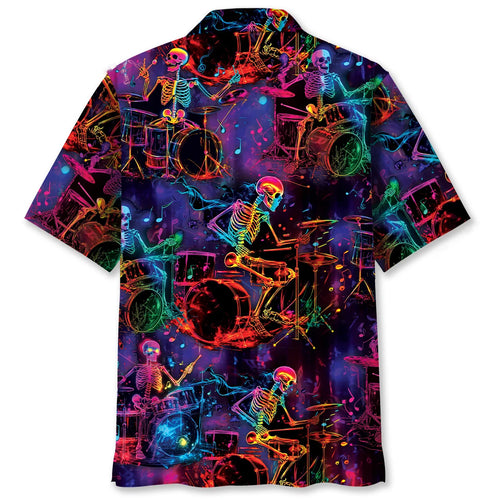 Neon Drum Skeleton Hawaiian Shirt, custom shirt gift for men