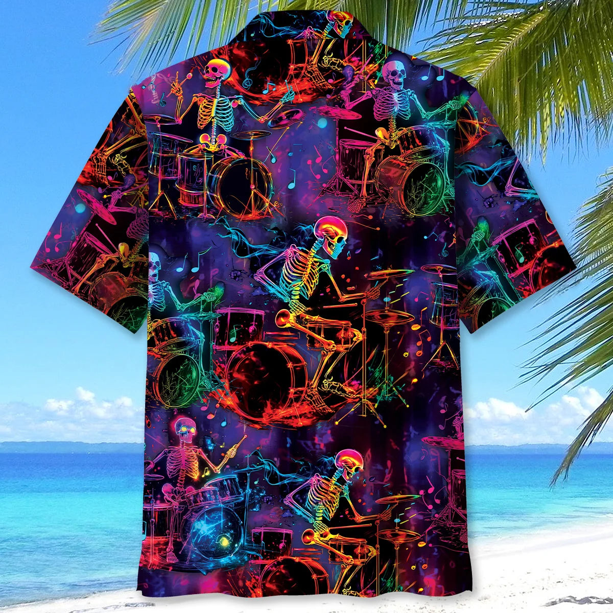Neon Drum Skeleton Hawaiian Shirt, custom shirt gift for men (view 3)