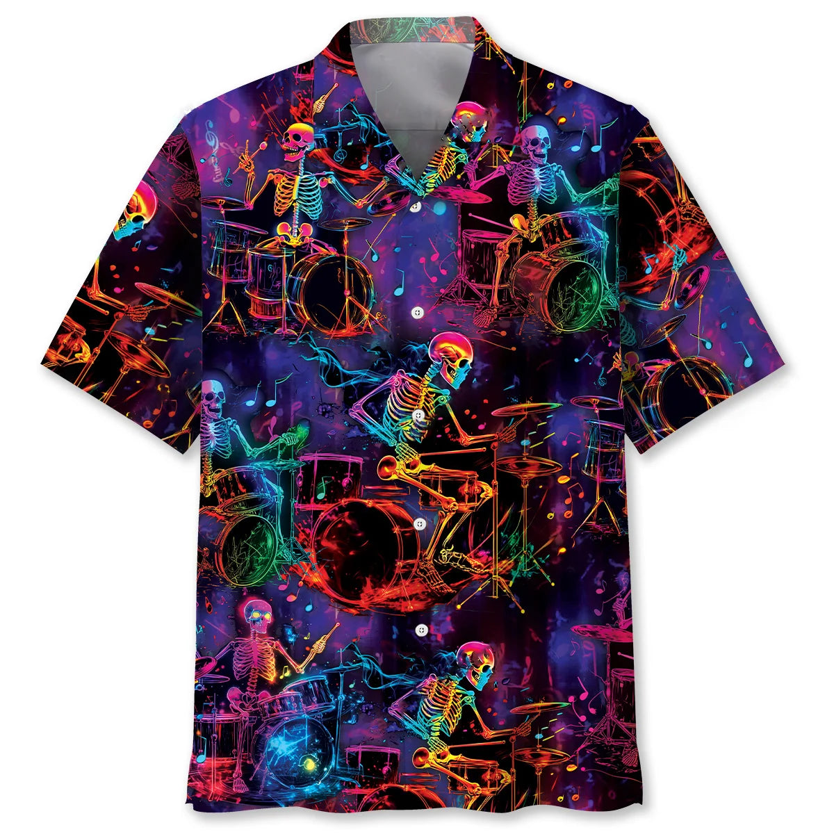 Neon Drum Skeleton Hawaiian Shirt, custom shirt gift for men (view 4)