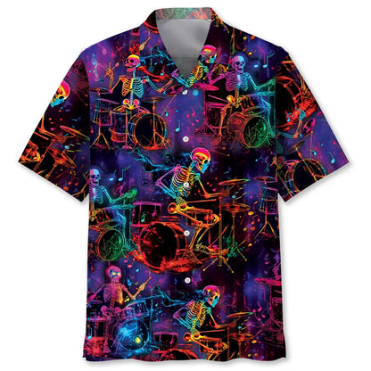 Neon Drum Skeleton Hawaiian Shirt, custom shirt gift for men (view 4)