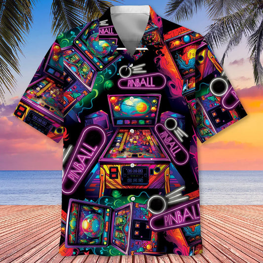 Neon Pinball Arcade Hawaiian Shirt, custom shirt gift for men