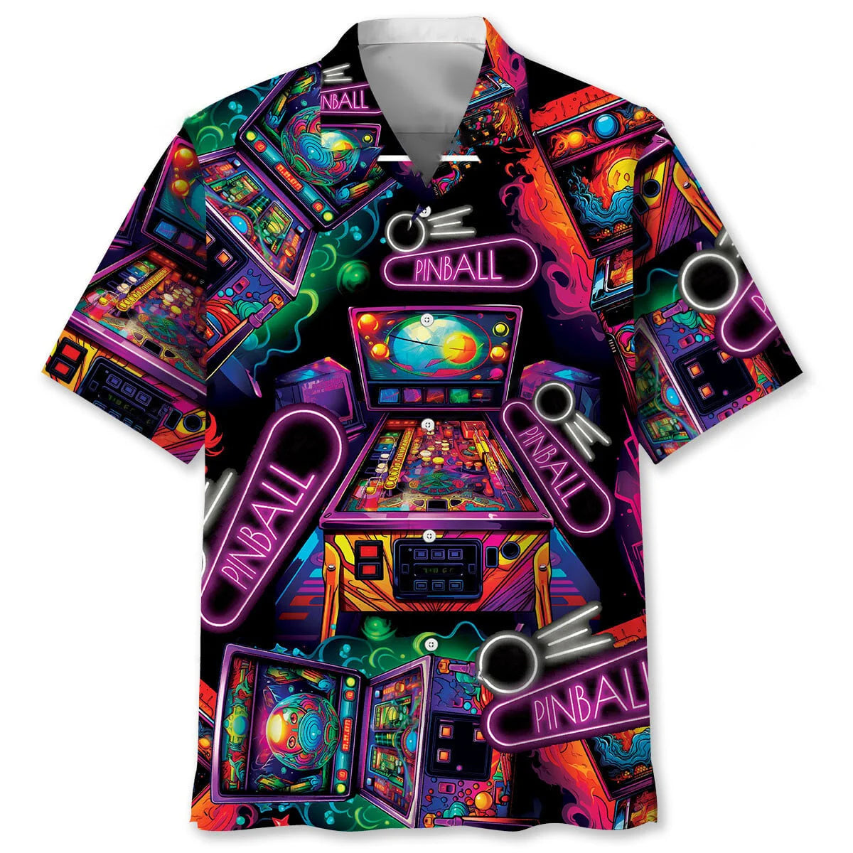 Neon Pinball Arcade Hawaiian Shirt, custom shirt gift for men (view 3)