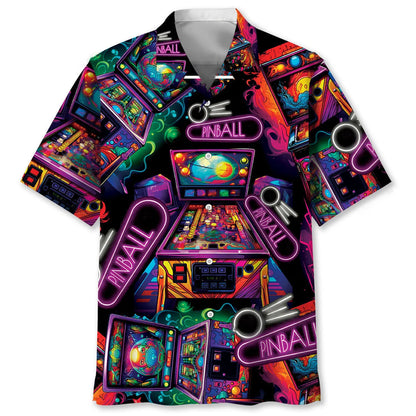 Neon Pinball Arcade Hawaiian Shirt, custom shirt gift for men (view 3)
