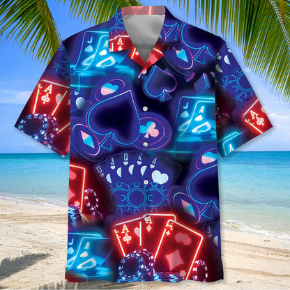 Neon Poker Night Hawaiian Shirt, custom shirt gift for men