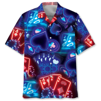 Neon Poker Night Hawaiian Shirt, custom shirt gift for men (view 2)