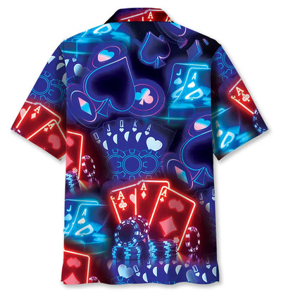 Neon Poker Night Hawaiian Shirt, custom shirt gift for men (view 3)