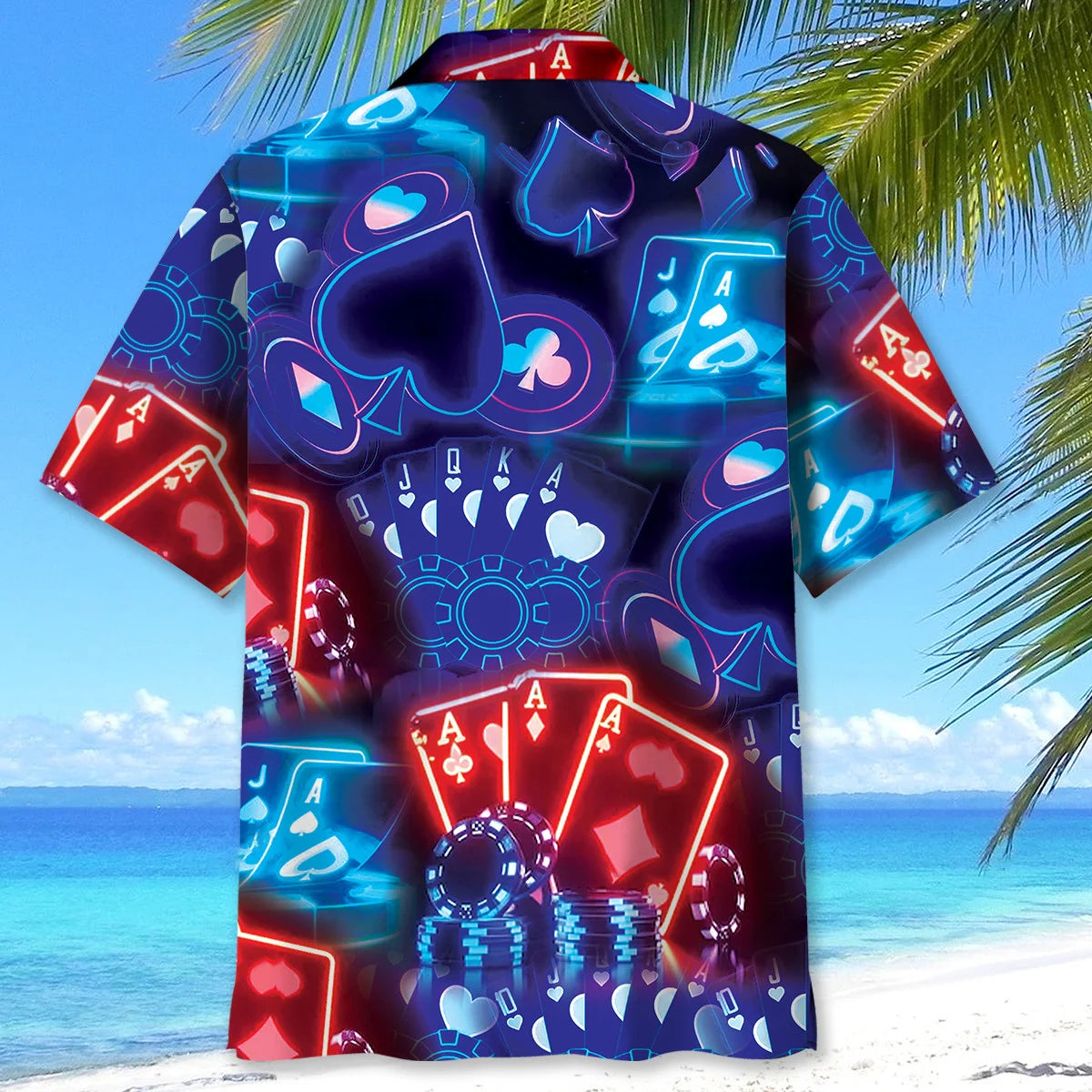 Neon Poker Night Hawaiian Shirt, custom shirt gift for men (view 4)
