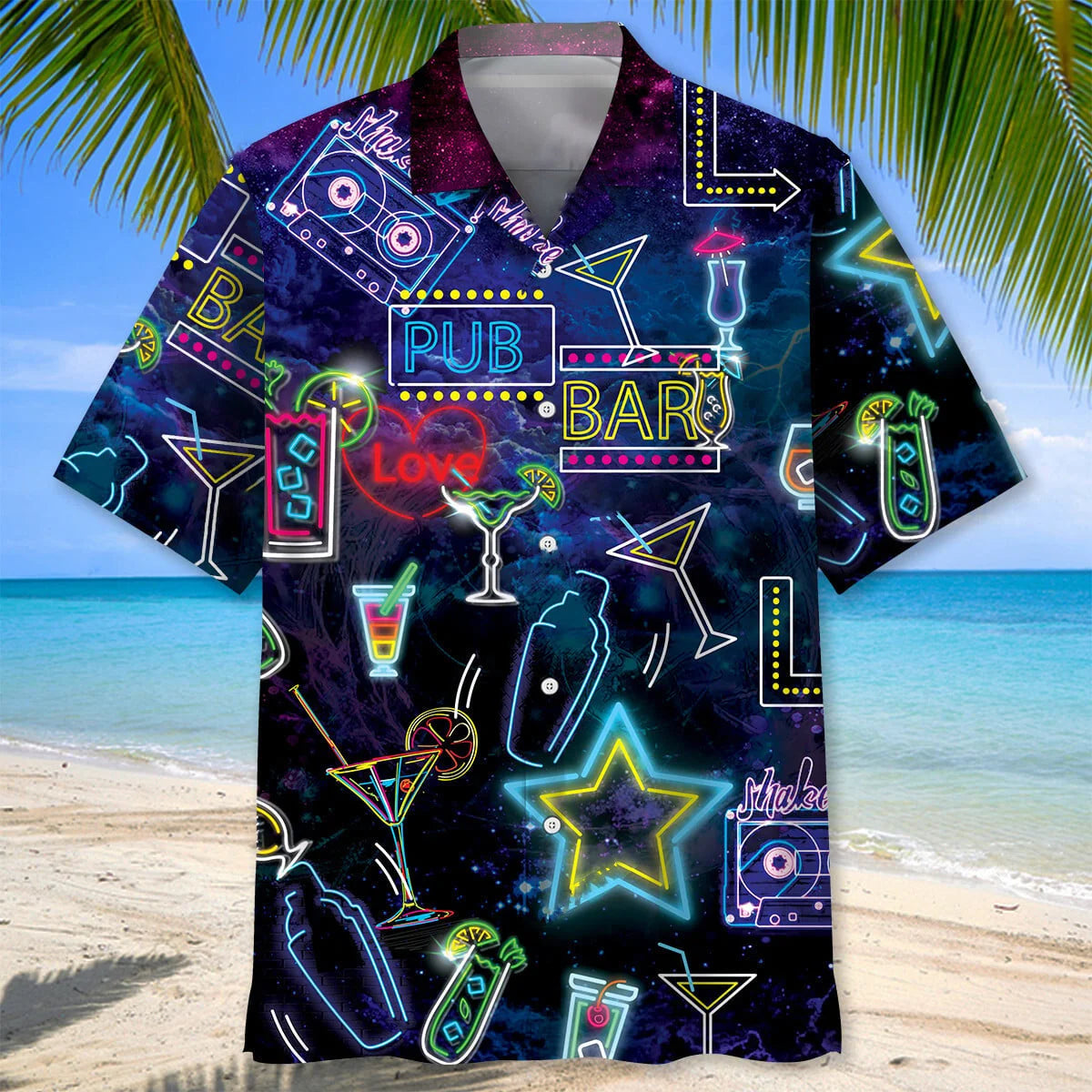 Neon Style Bartender Hawaiian Shirt, custom shirt gift for men (view 2)
