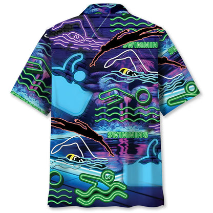 Neon Style Swimming Lover Hawaiian Shirt, custom shirt gift for men (view 2)
