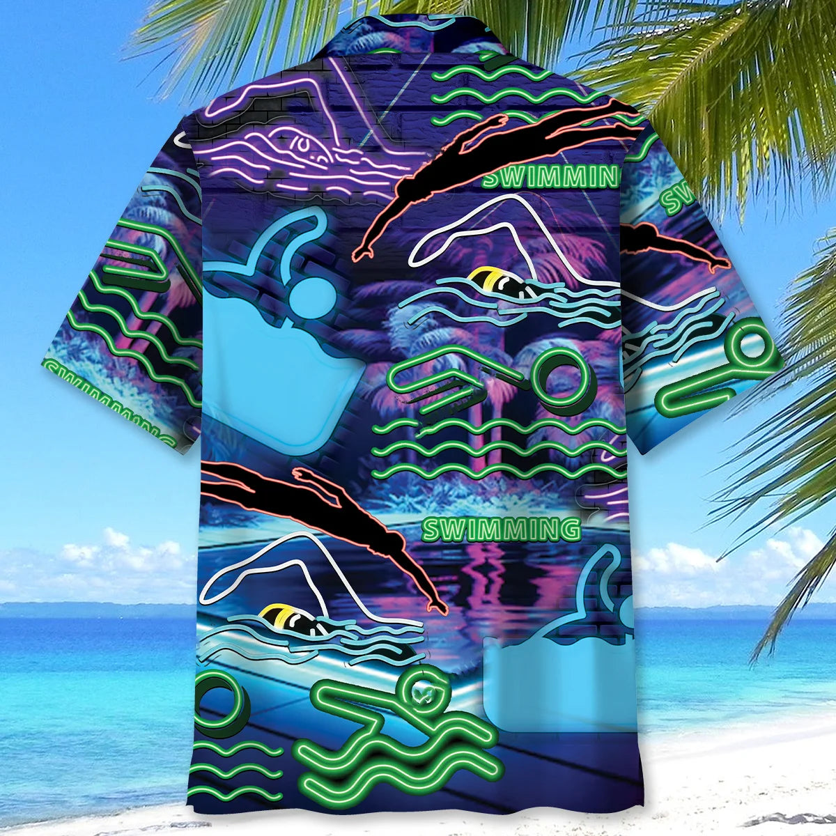 Neon Style Swimming Lover Hawaiian Shirt, custom shirt gift for men (view 3)