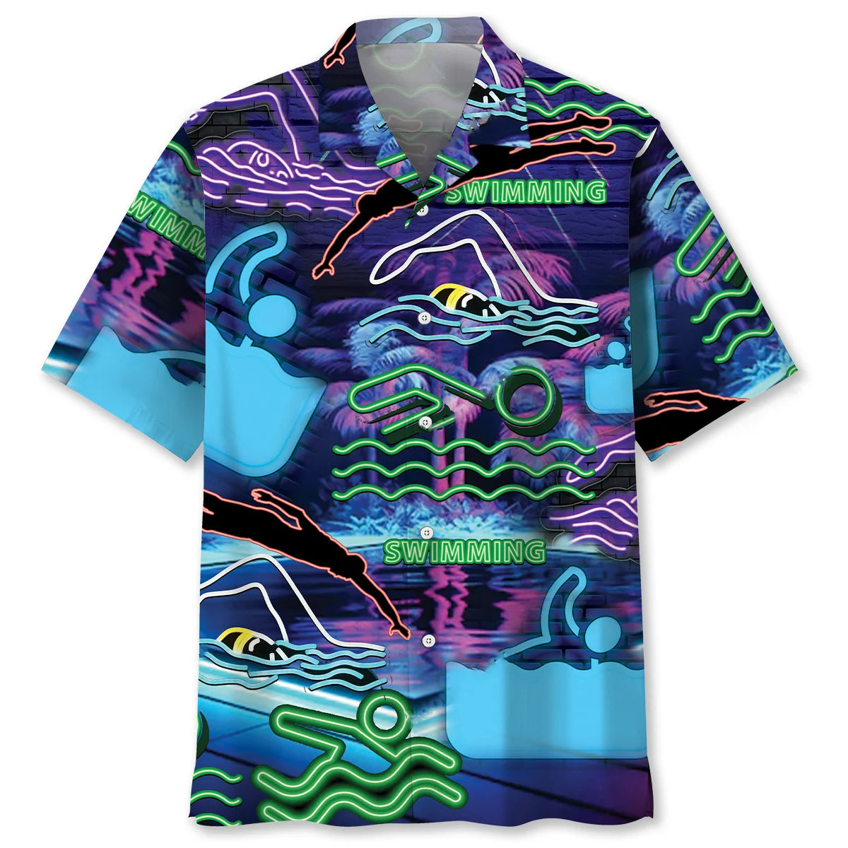 Neon Style Swimming Lover Hawaiian Shirt, custom shirt gift for men (view 4)