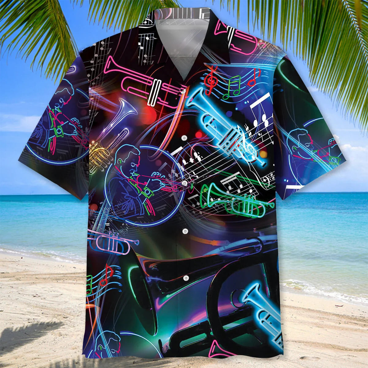 Neon Style Trumpet Hawaiian Shirt, custom shirt gift for men