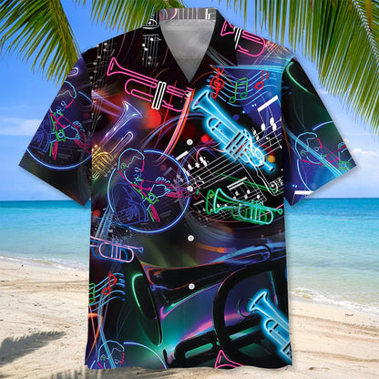 Neon Style Trumpet Hawaiian Shirt, custom shirt gift for men
