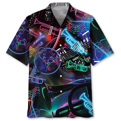 Neon Style Trumpet Hawaiian Shirt, custom shirt gift for men (view 2)