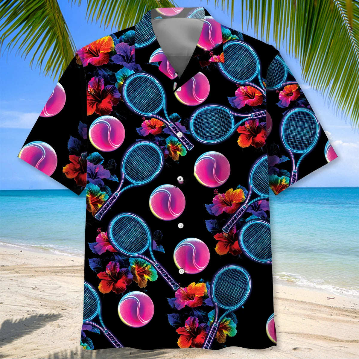 Neon Tennis Tropical Hawaiian Shirt, custom shirt gift for men (view 2)