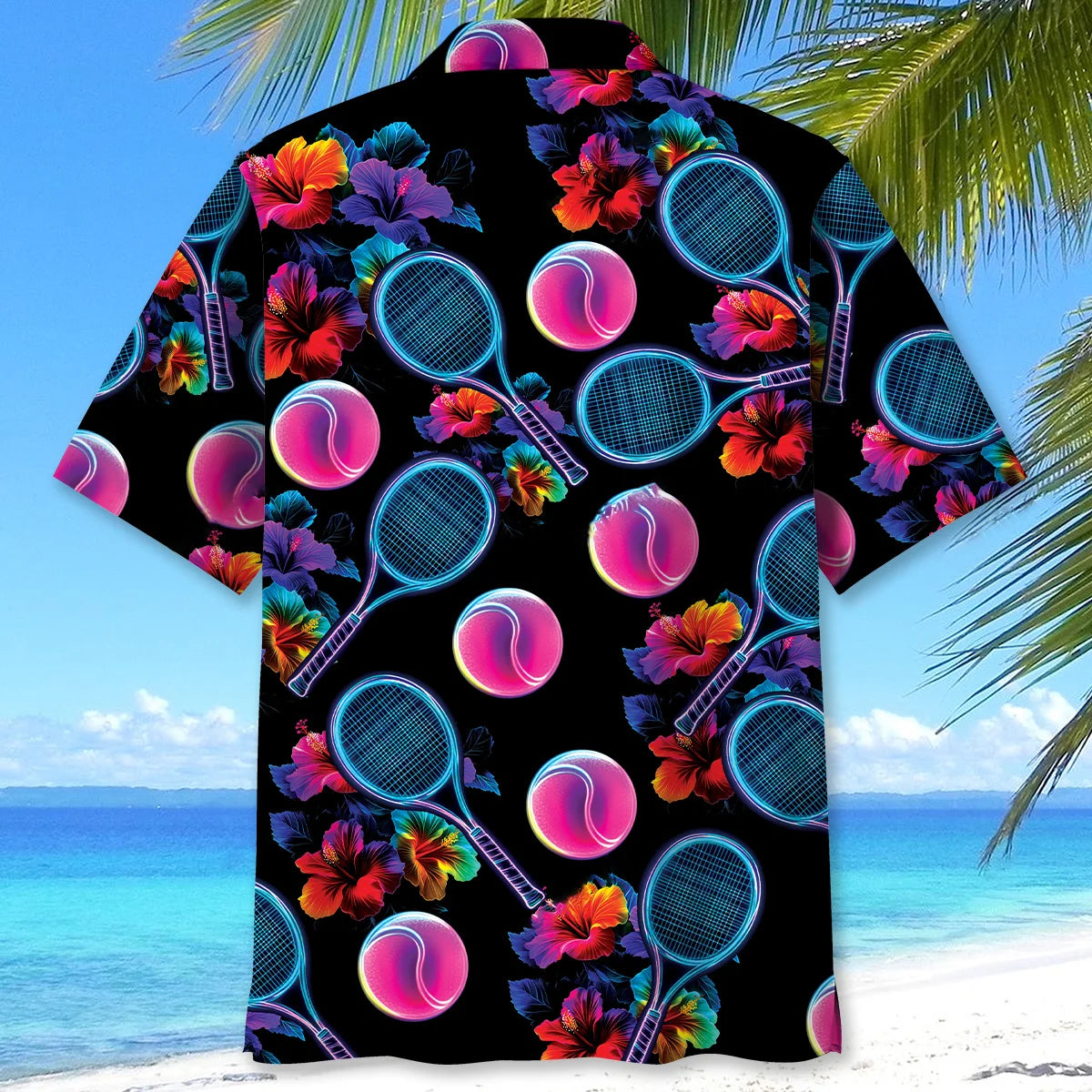 Neon Tennis Tropical Hawaiian Shirt, custom shirt gift for men (view 3)