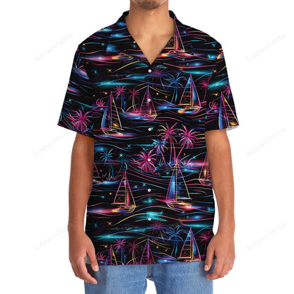 Neon Tropical Sailboat Hawaiian Shirt, custom shirt gift for men