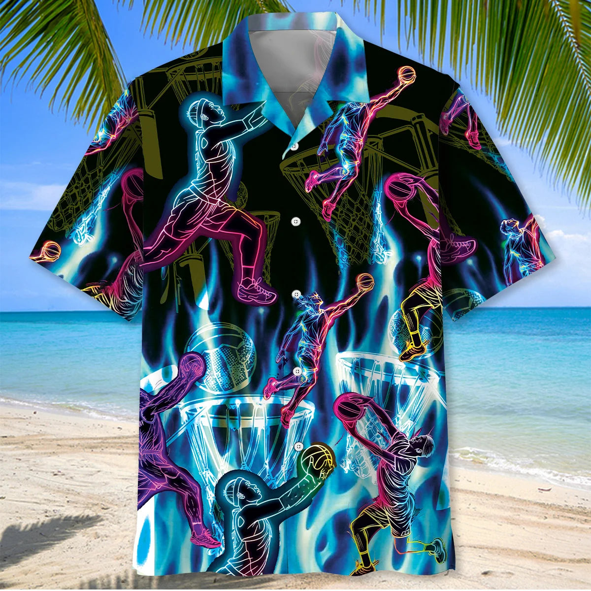 Netball Neon Fire Hawaiian Shirt, custom shirt gift for men