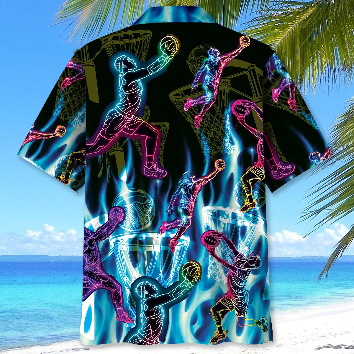 Netball Neon Fire Hawaiian Shirt, custom shirt gift for men (view 3)
