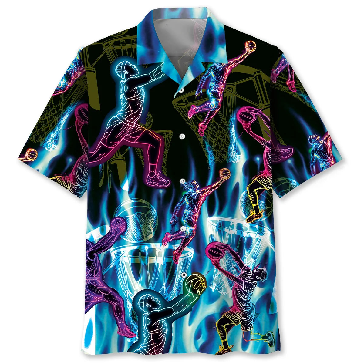 Netball Neon Fire Hawaiian Shirt, custom shirt gift for men (view 4)