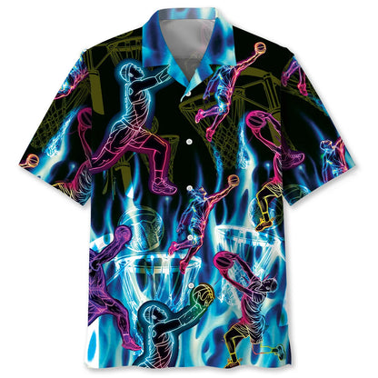 Netball Neon Fire Hawaiian Shirt, custom shirt gift for men (view 4)