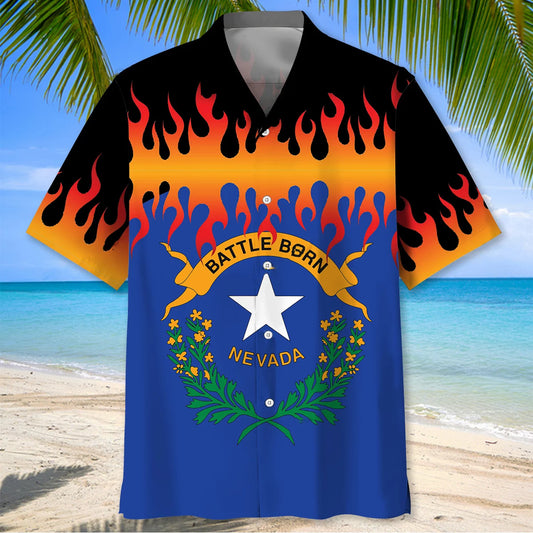 Nevada State Flames Hawaiian Shirt, custom shirt gift for men
