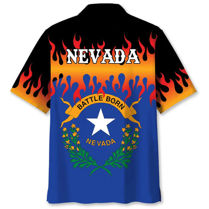 Nevada State Flames Hawaiian Shirt, custom shirt gift for men (view 2)