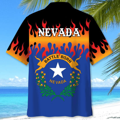 Nevada State Flames Hawaiian Shirt, custom shirt gift for men (view 3)